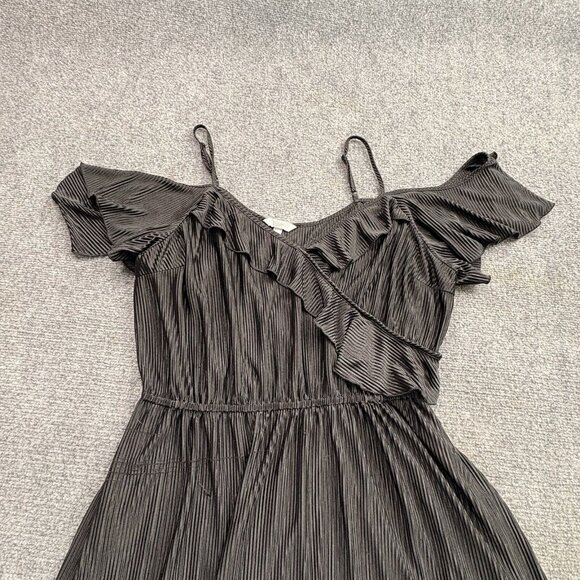 Candies Dress Women’s Large Black Cold Shoulder Plisse Ruffle Dark‎ Fairy Boho - Picture 4 of 14